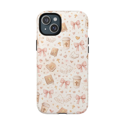 Christian Pattern Phone Case — Cute Cross, Bible & Dove Tough Magnetic Case
