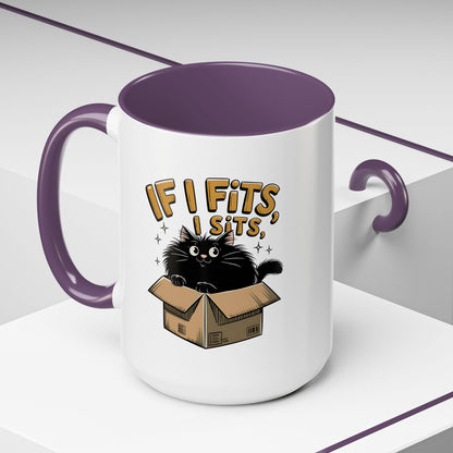 If I Fits I Sits Cat Mug — Funny Black Cat in Box Coffee Cup (11/15oz)