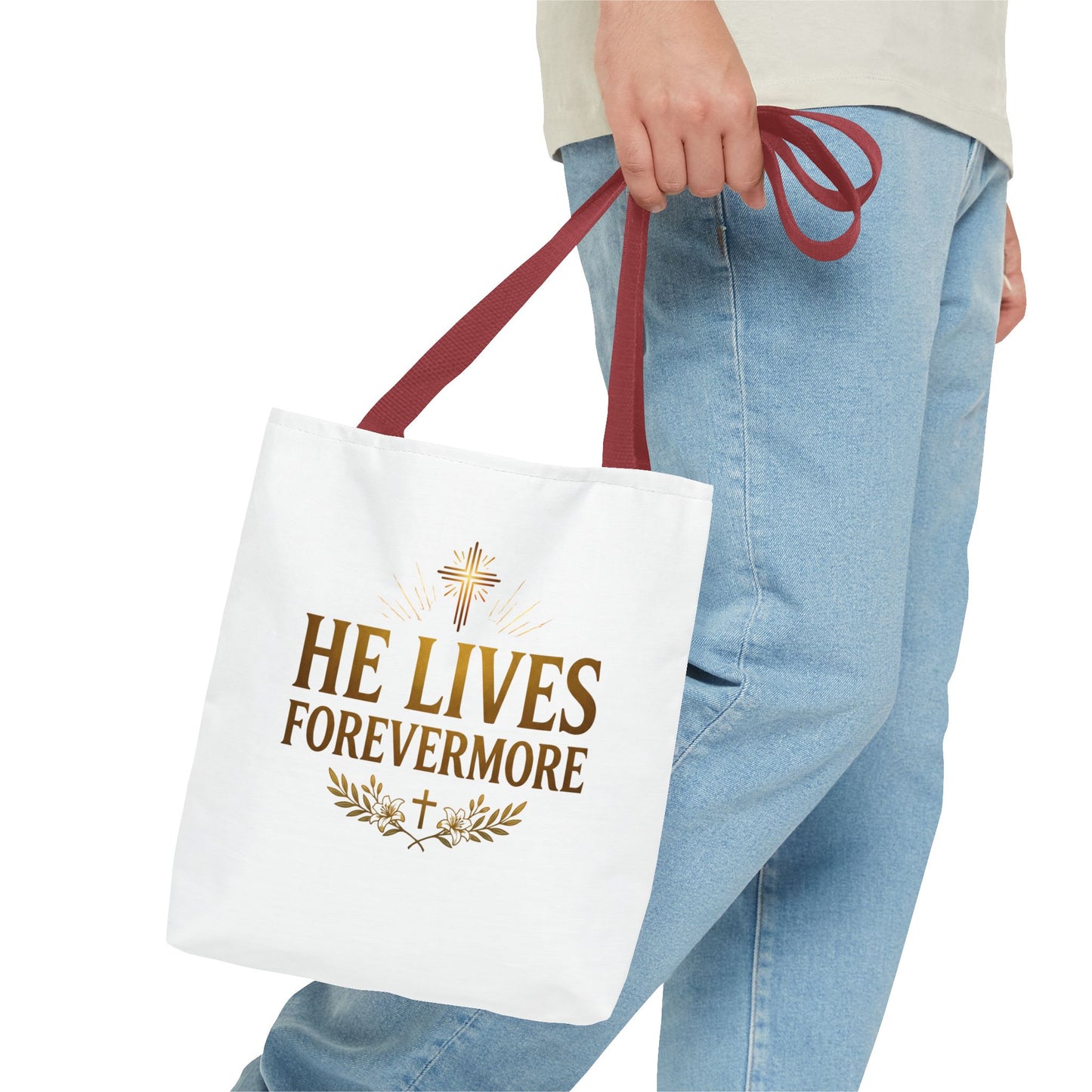 He Lives Forevermore Tote Bag – Christian Faith Cross Easter Canvas Tote