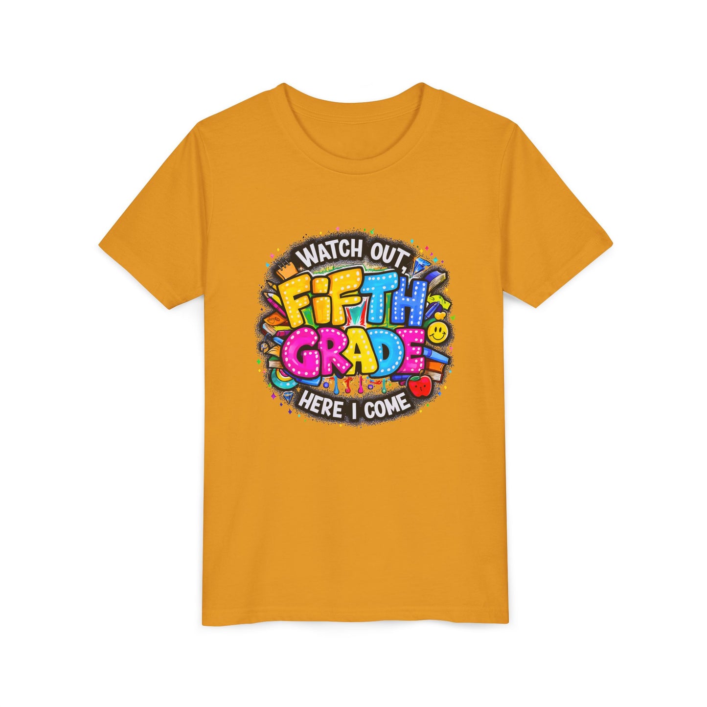 Fifth Grade T‑Shirt for Kids - "Watch Out Fifth Grade Here I Come" Back-to-School Tee