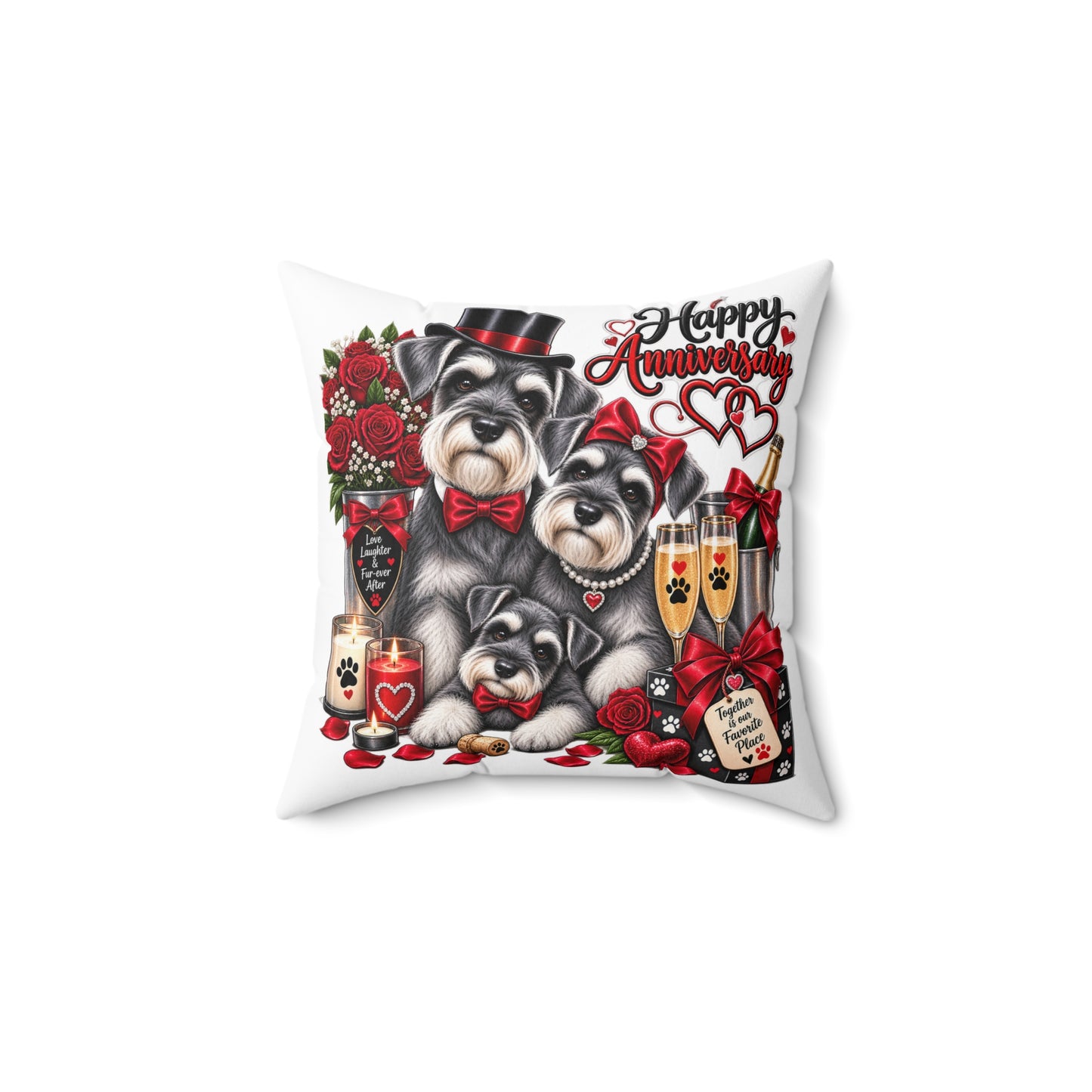 Anniversary Schnauzer Pillow — Romantic Dog Couple Decorative Throw