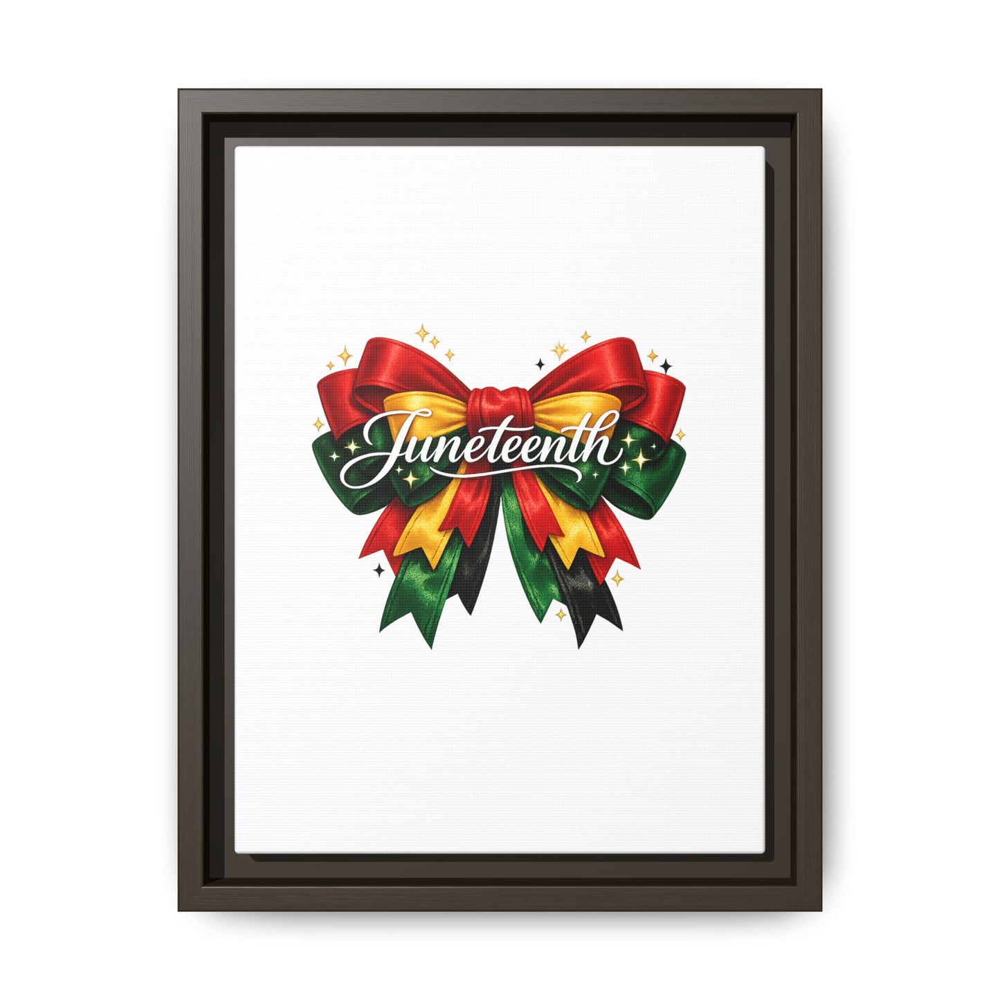 Juneteenth Framed Canvas Print – Festive Red, Green & Gold Ribbon Wall Art