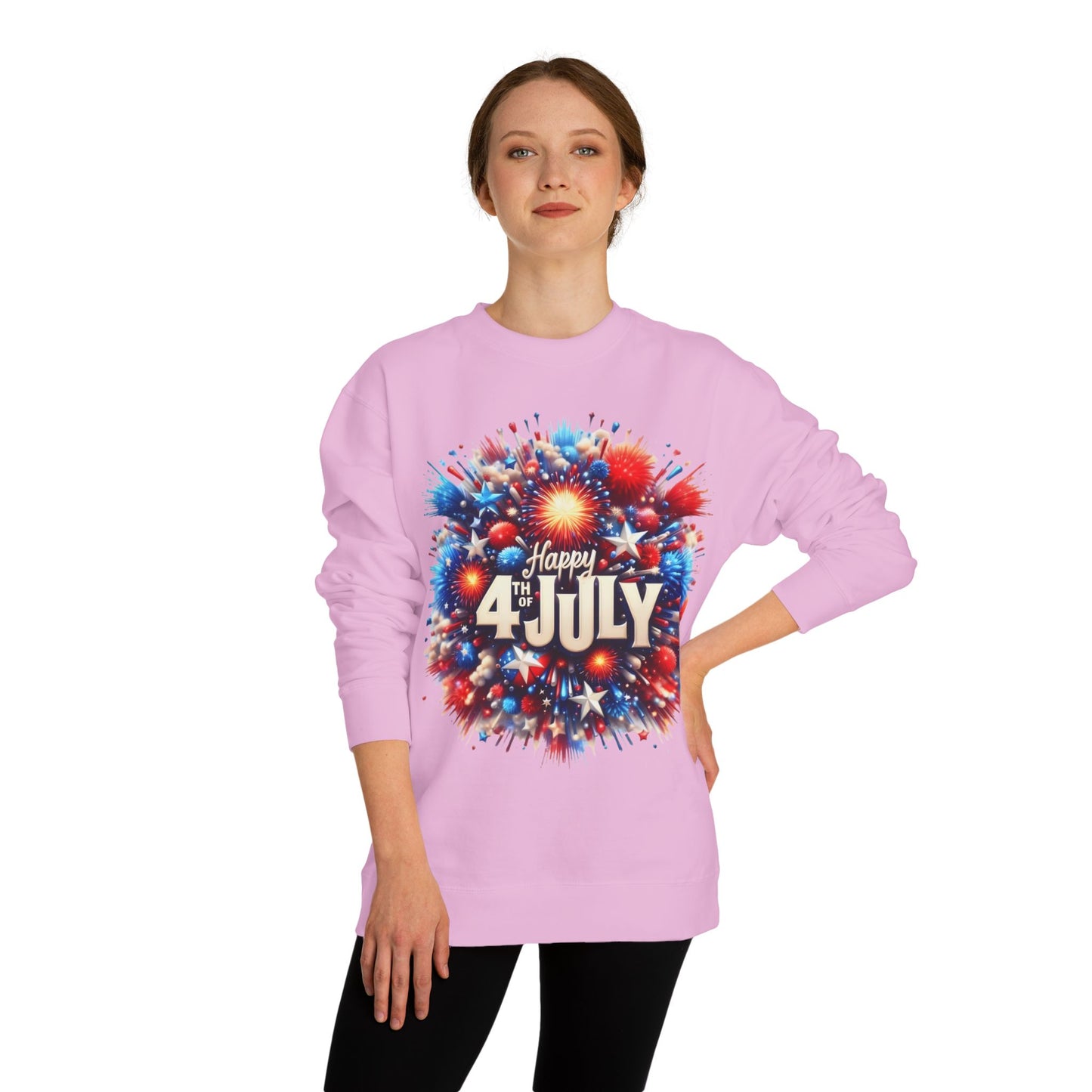 4th of July Fireworks Sweatshirt — "Happy 4th of July" Patriotic Crewneck