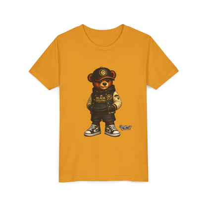 Youth Tee — Streetwear Teddy Bear Graphic (Black Varsity)