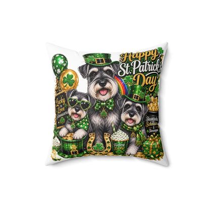 Happy St. Patrick's Day Dogs Decorative Pillow — Shamrock Schnauzer St. Patty’s Throw Pillow