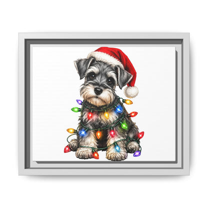 Holiday Schnauzer Canvas Print — Framed Matte Wall Art with Christmas Lights