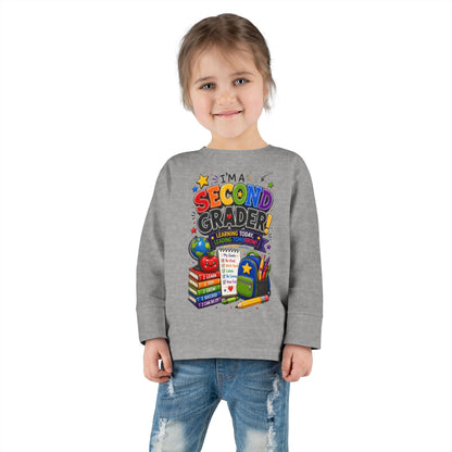 Toddler Long Sleeve Tee — "I'm a Second Grader!" Back-to-School Graphic Shirt