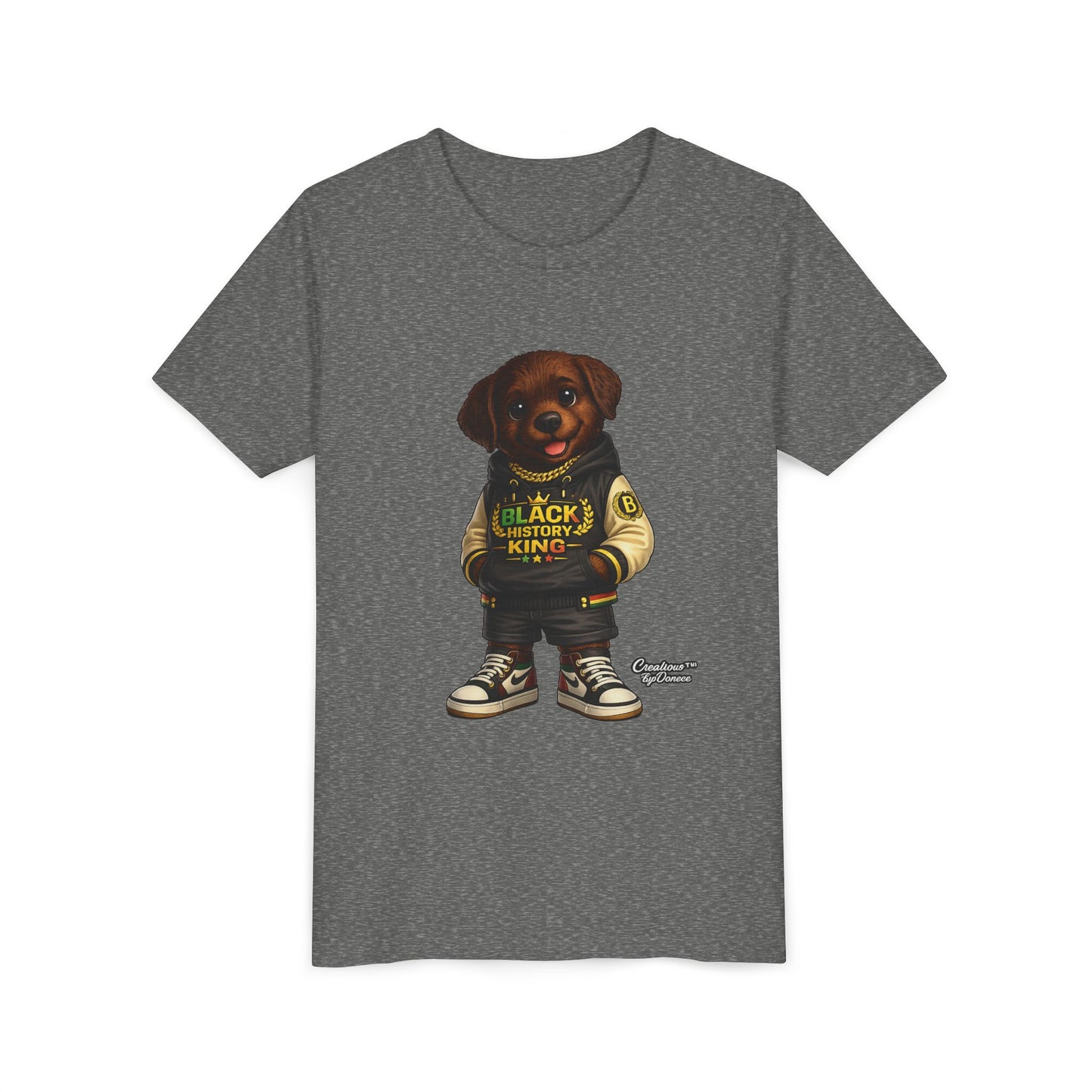 Youth Tee — 'Black History King' Puppy Graphic Shirt