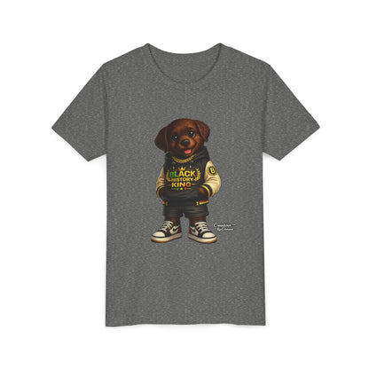 Youth Tee — 'Black History King' Puppy Graphic Shirt