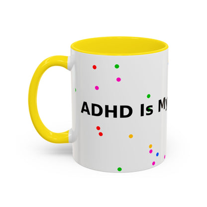 Accent Coffee Mug - "Coffee Is My Superpower" Funny Colorful Polka Dot Ceramic Mug (11/15oz)