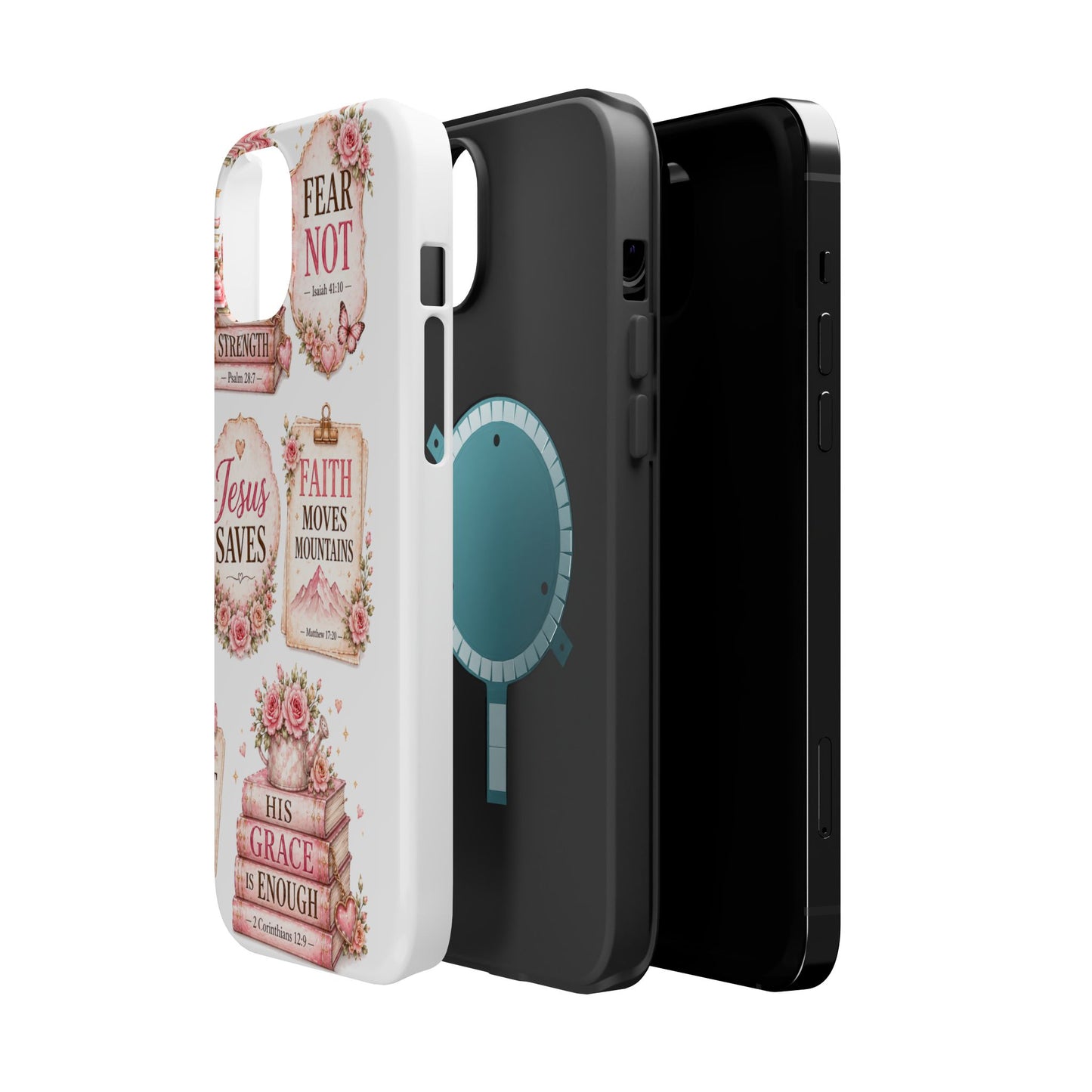 Christian Phone Case - "Fear Not, Faith Moves Mountains, Jesus Saves" Floral Magnetic Impact-Resistant Case