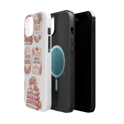 Christian Phone Case - "Fear Not, Faith Moves Mountains, Jesus Saves" Floral Magnetic Impact-Resistant Case