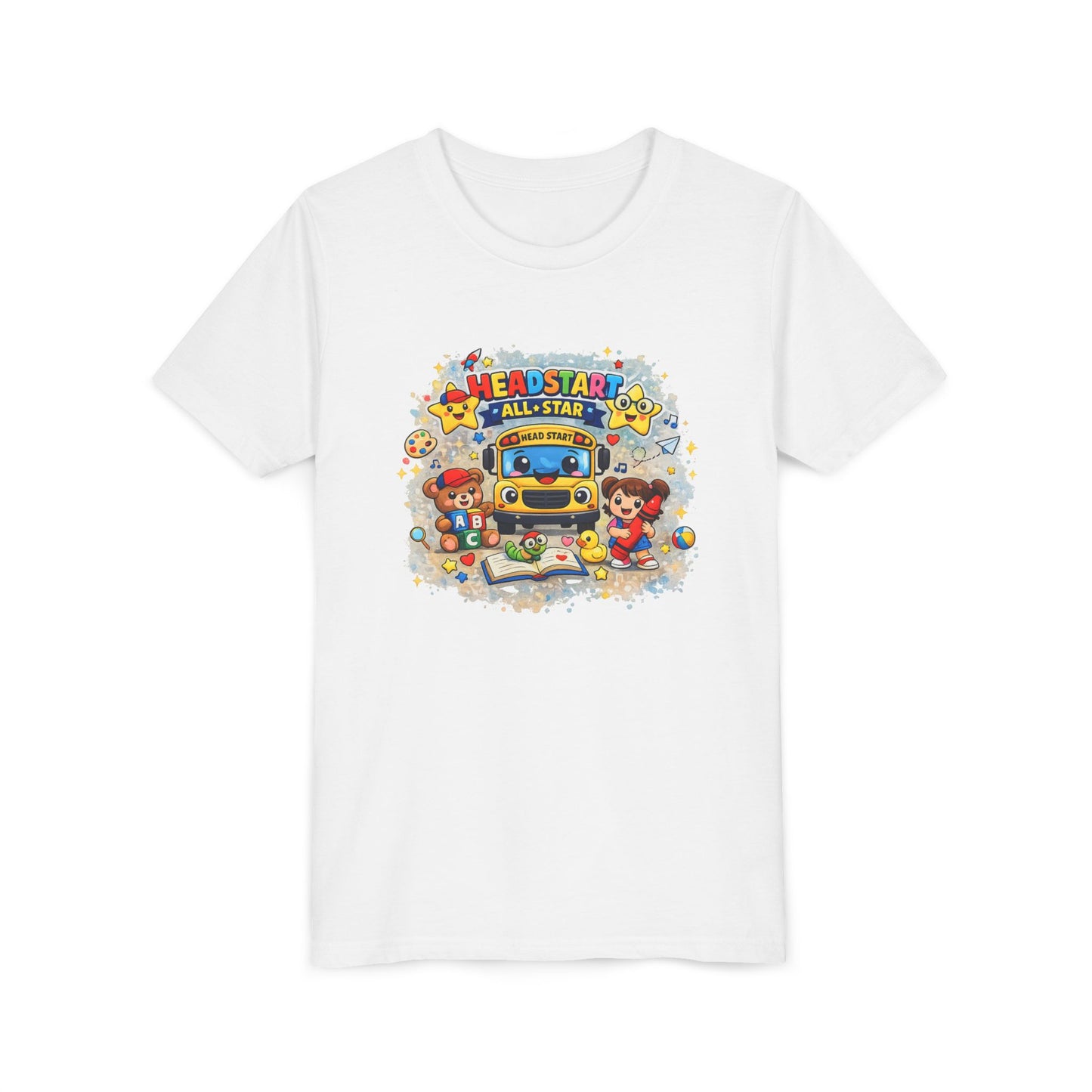 Youth Tee — "Headstart All-Star" Cute School Bus & Characters Back-to-School Shirt