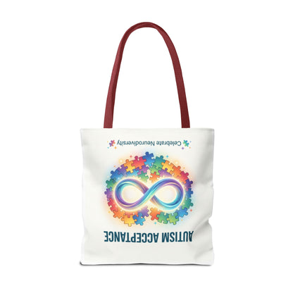 Autism Acceptance Tote Bag — Rainbow Neurodiversity Infinity Puzzle Design