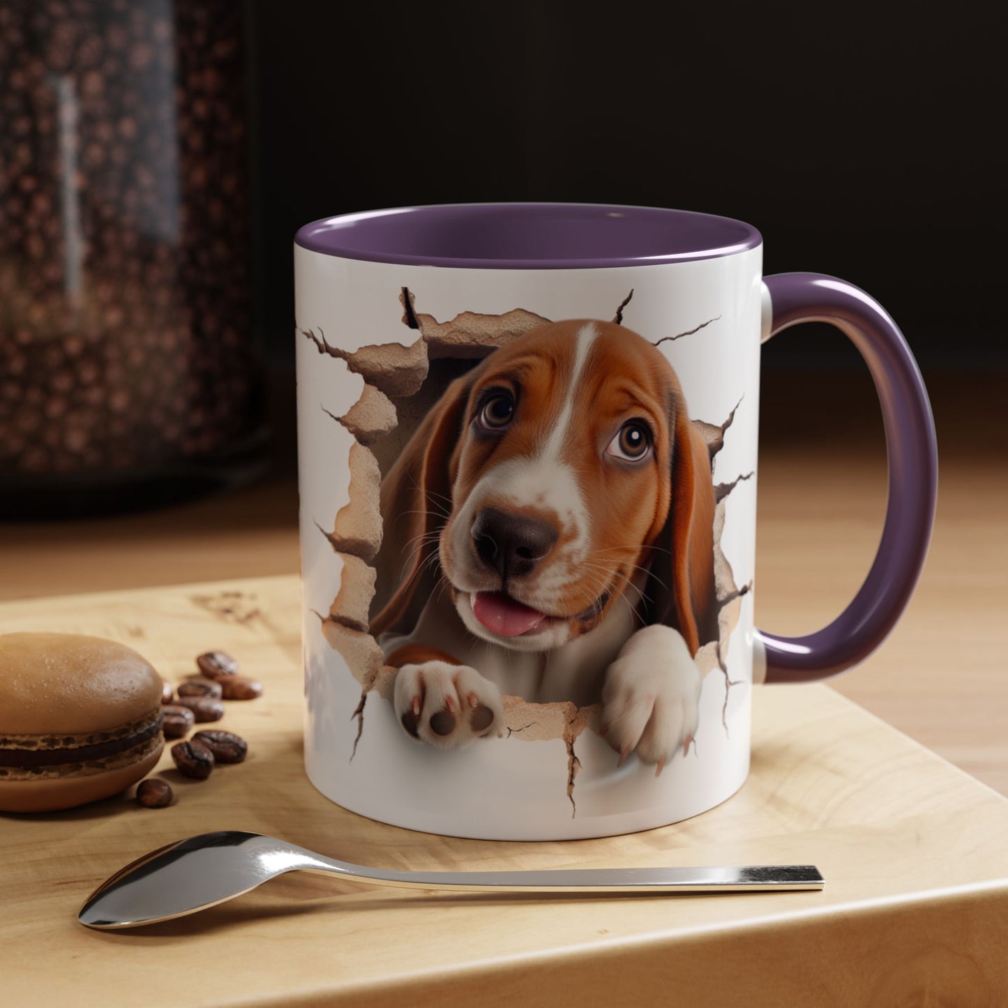Basset Hound Peekaboo Accent Coffee Mug — Cute Dog Lover Gift (11/15 oz)