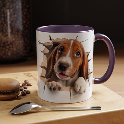 Basset Hound Peekaboo Accent Coffee Mug — Cute Dog Lover Gift (11/15 oz)