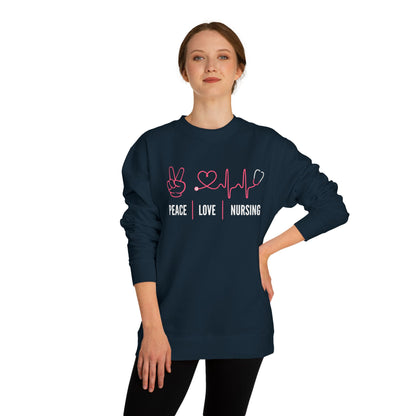 Peace Love Nursing Sweatshirt — Nurse Gifts, Heartbeat & Peace Sign Crewneck