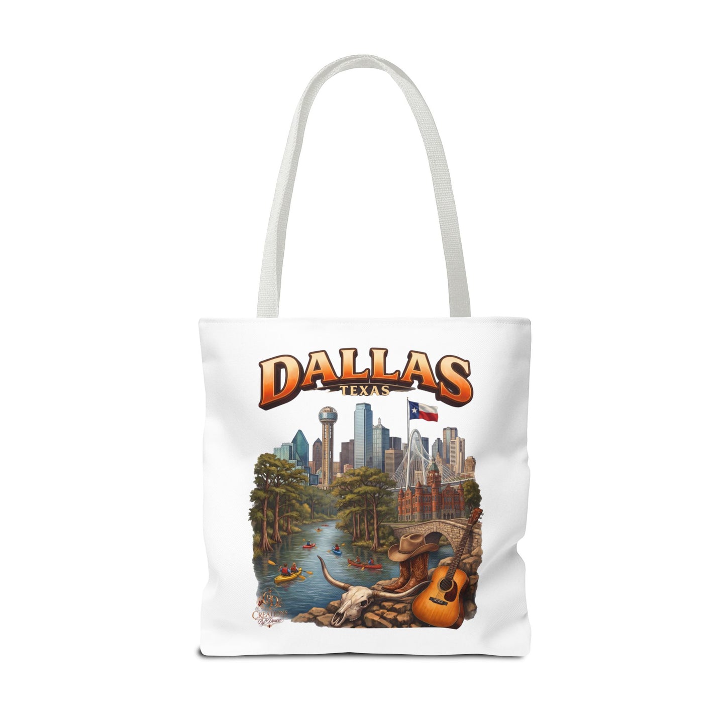 Dallas Texas Scenic Tote Bag – City Skyline & Guitar Souvenir Tote