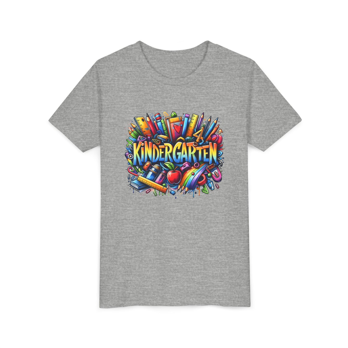 Kindergarten Colorful School Supplies Youth Tee — Back-to-School Kids T-Shirt