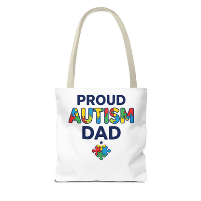 Proud Autism Dad Tote Bag — Colorful Puzzle-Heart Support Gift