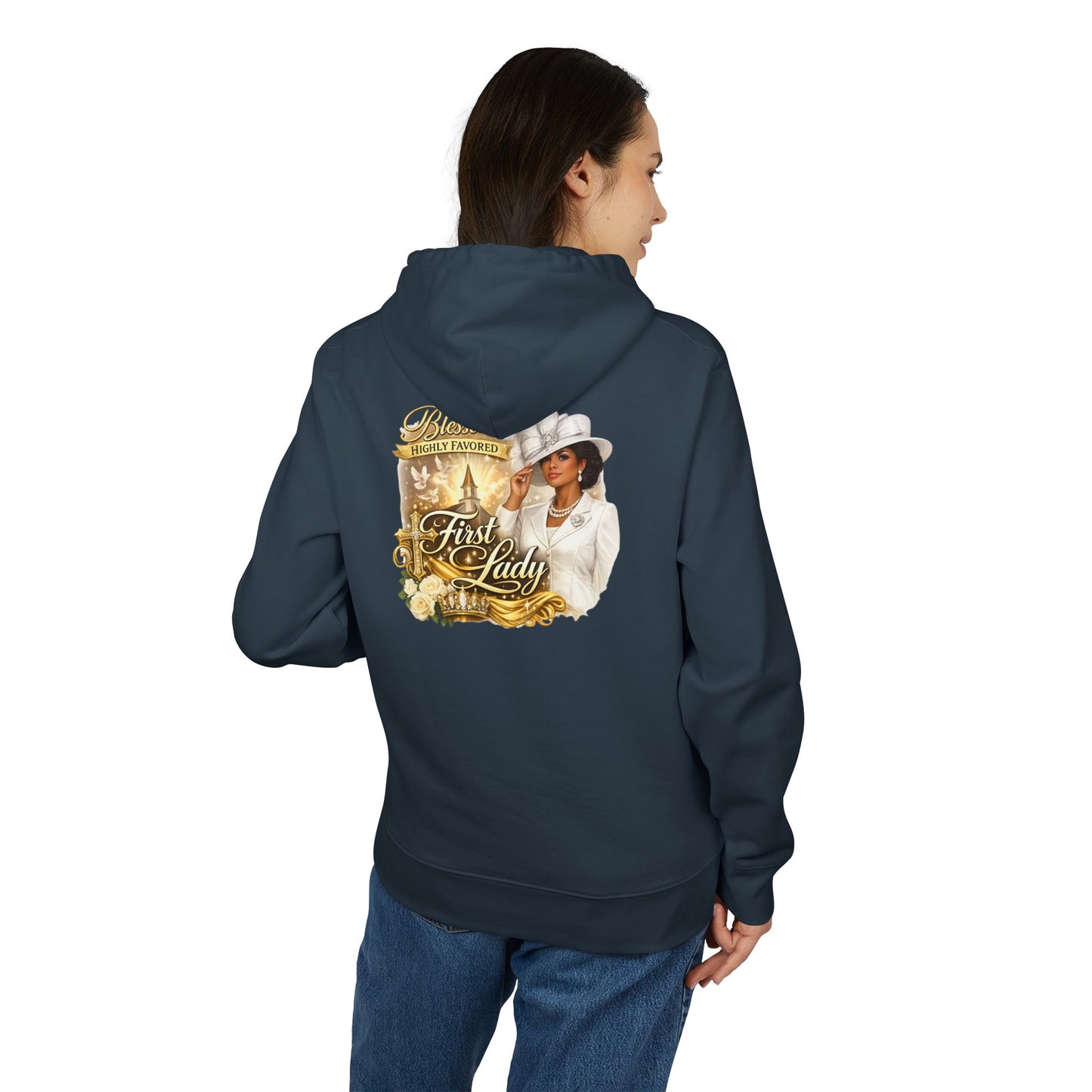 First Lady Portrait Hoodie — Elegant Gold Rose Graphic