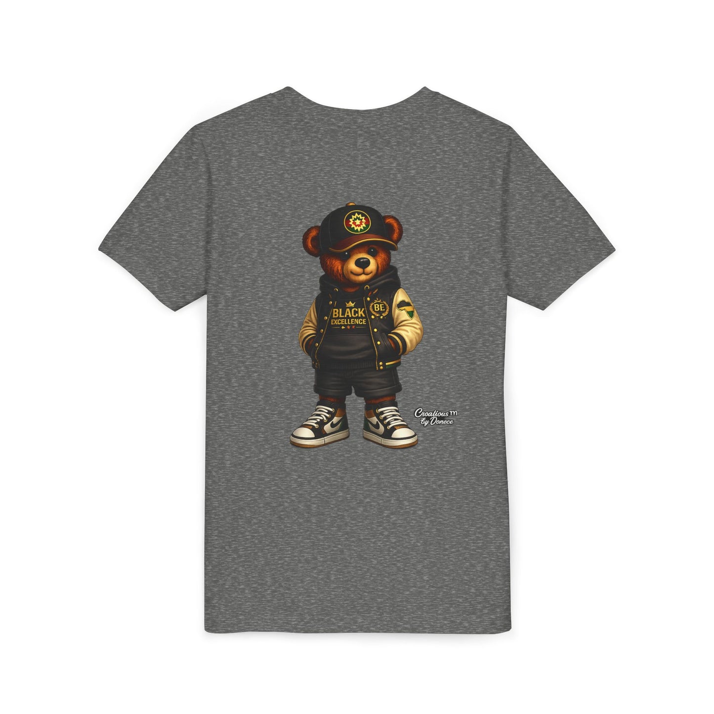 Youth Tee — Streetwear Teddy Bear Graphic (Black Varsity)