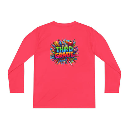 Third Grade Youth Long Sleeve Tee — Colorful School Supplies Design