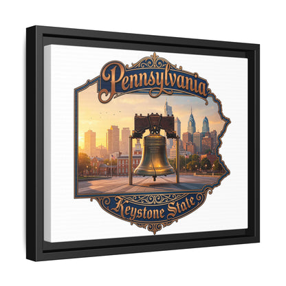 Pennsylvania Keystone State Framed Canvas Wall Art — Liberty Bell & Philadelphia Skyline