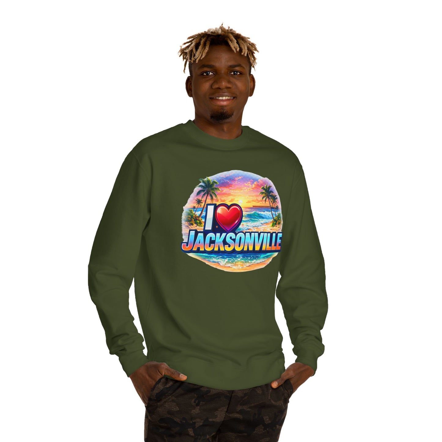 I Love Jacksonville Sweatshirt — Vintage Sunset Beach Crewneck
