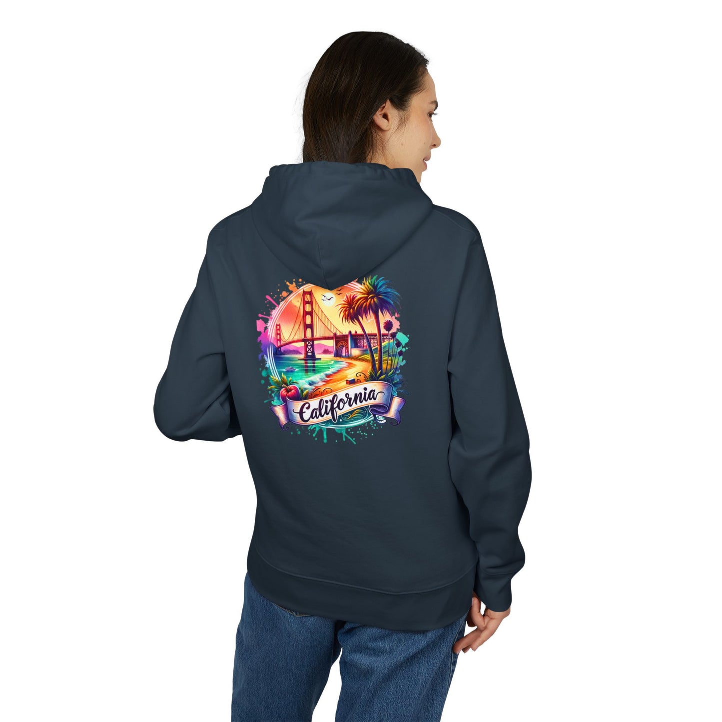 California Sunset Hoodie — Colorful Golden Gate Palm Beach Graphic