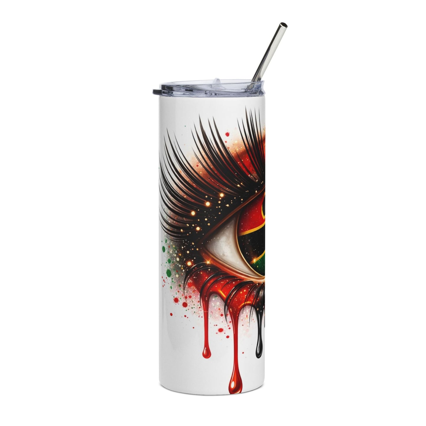 20oz Stainless Tumbler — Afrocentric Eye Drip Design (Red Black Green)
