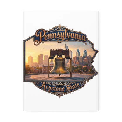 Pennsylvania Keystone State Canvas Wall Art – Liberty Bell & Philadelphia Skyline