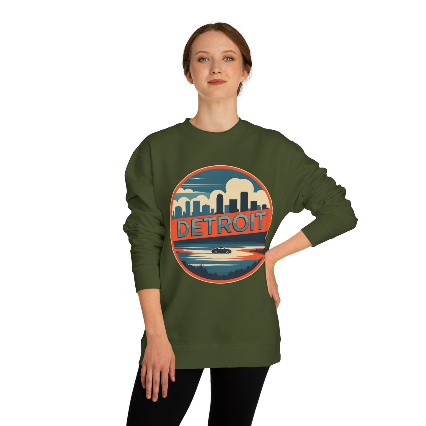 Detroit Skyline Crewneck Sweatshirt — Retro Sunset City Graphic