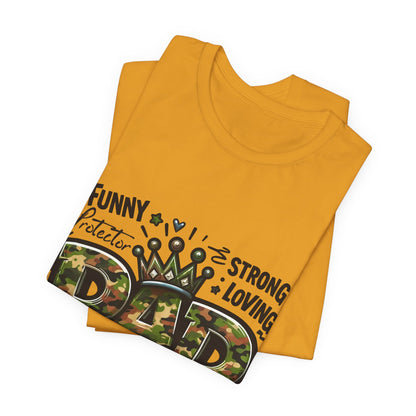Dad Camo Crown T‑Shirt — 'DAD' Military Camo Design with Loving Words (Father's Day Gift)