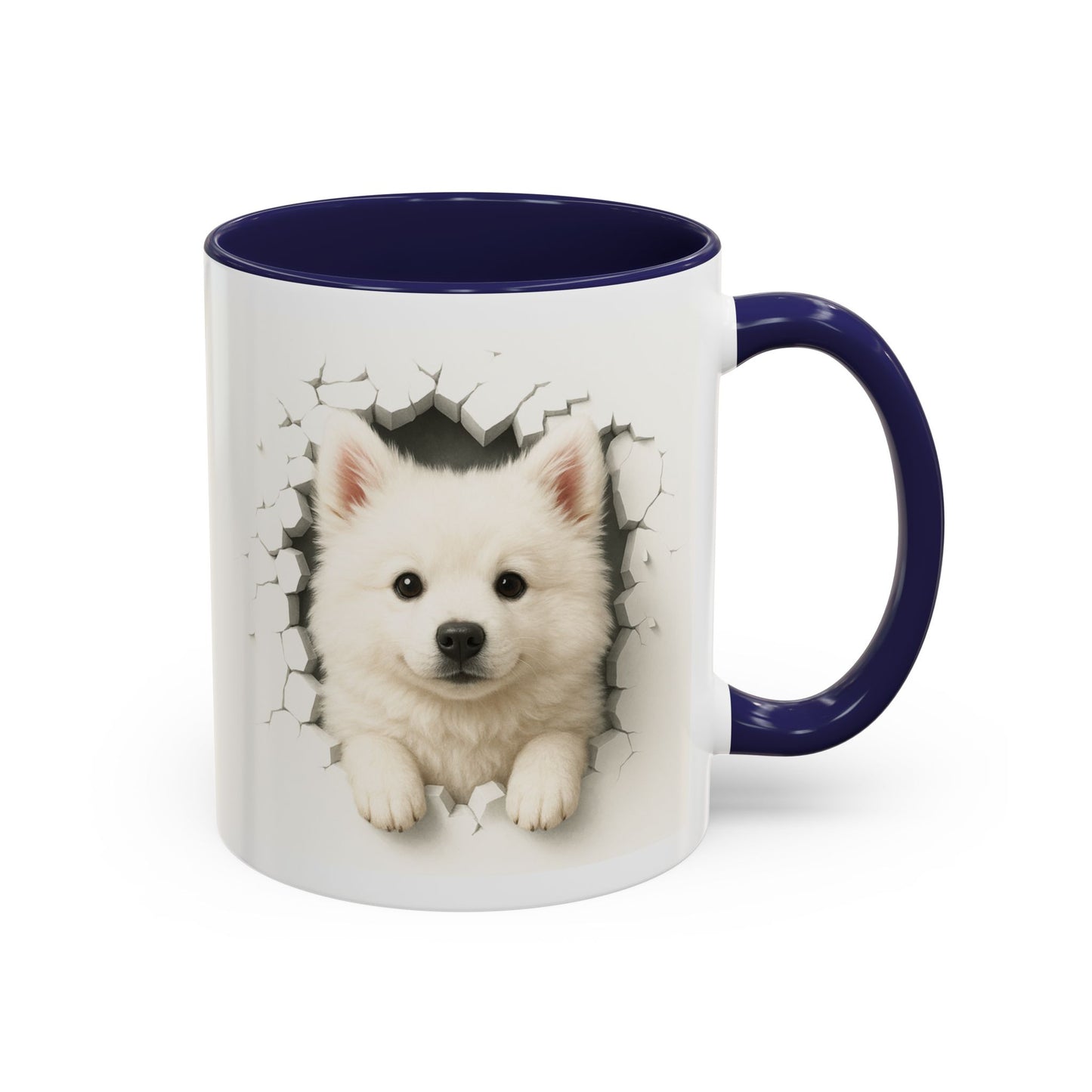 White Samoyed Puppy Accent Coffee Mug — Cute Dog Breakthrough Design (11/15 oz)