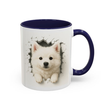 White Samoyed Puppy Accent Coffee Mug — Cute Dog Breakthrough Design (11/15 oz)