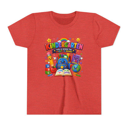 Kindergarten Kids T‑Shirt — 'Kindergarten: This Is Where the Fun Begins' Colorful Back-to-School Tee