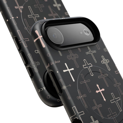 Magnetic Phone Case — Black Crosses "Grace" Protective Cover