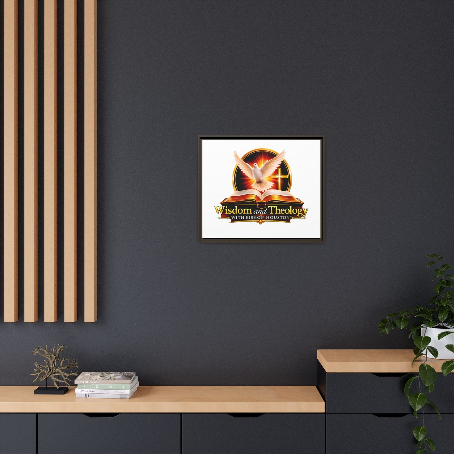 Framed Canvas Print — "Wisdom and Theology" Dove & Bible Wall Art