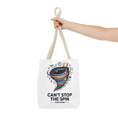 Tote Bag — “Can’t Stop The Spin” ADHD Mind Colorful Tornado Tote