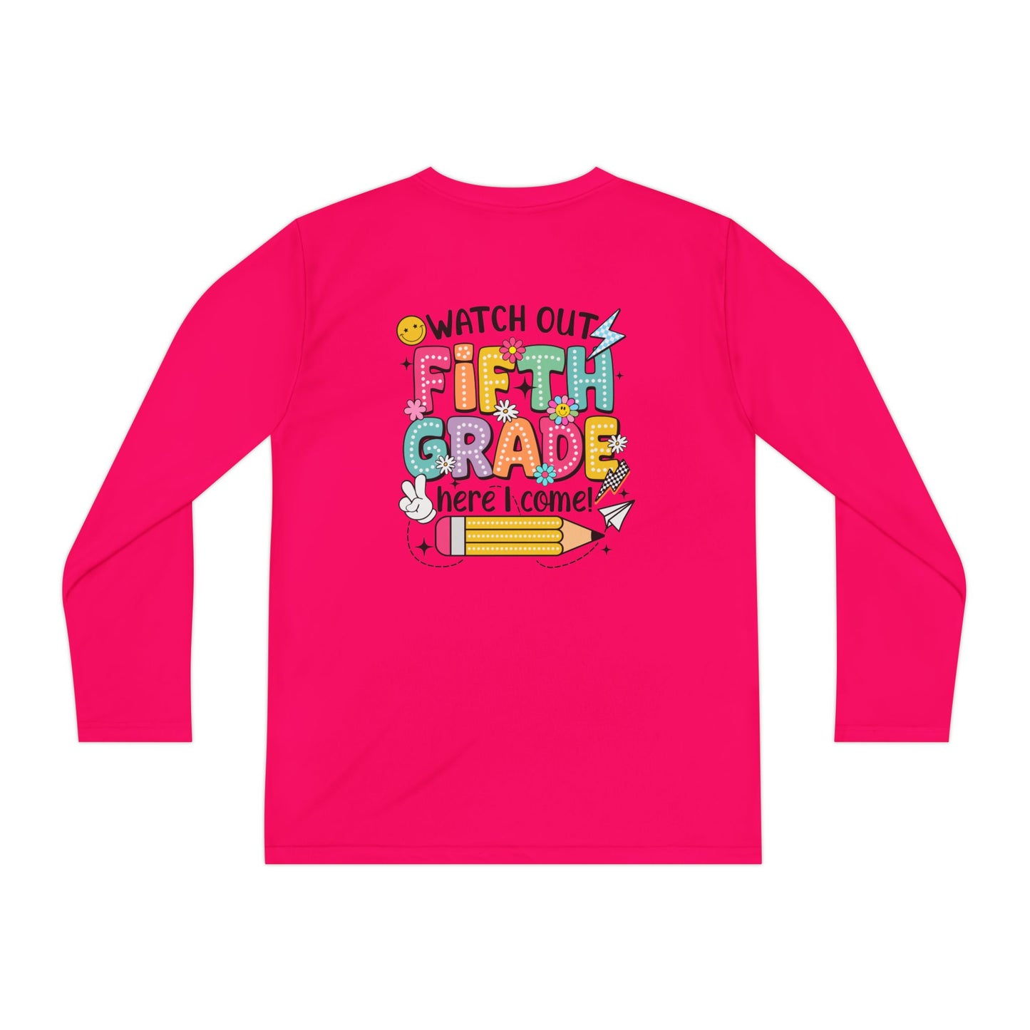 Youth Long Sleeve Tee - "Watch Out Fifth Grade Here I Come" Back-to-School Shirt
