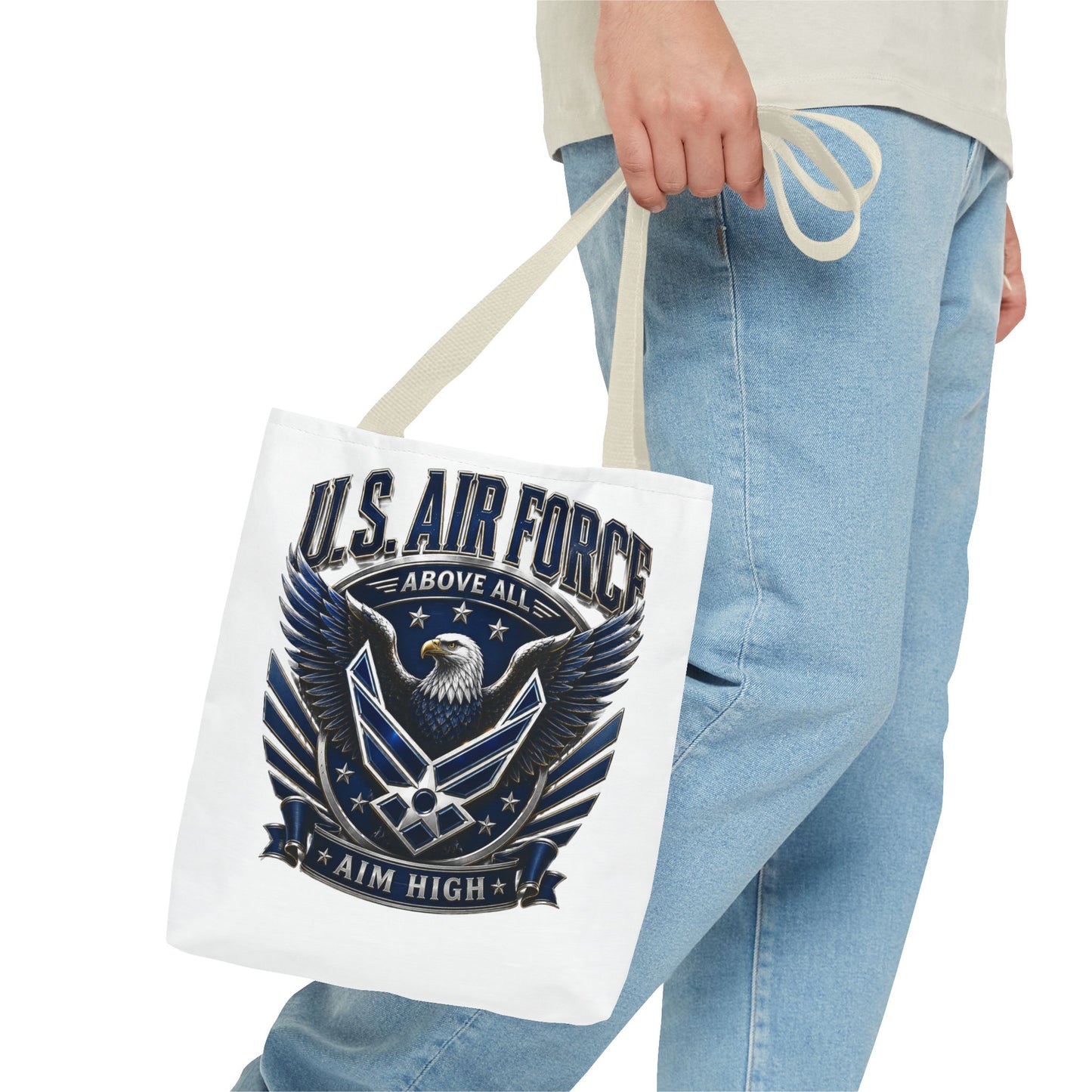 U.S. Air Force Eagle Tote Bag - "Aim High" Military Canvas Tote