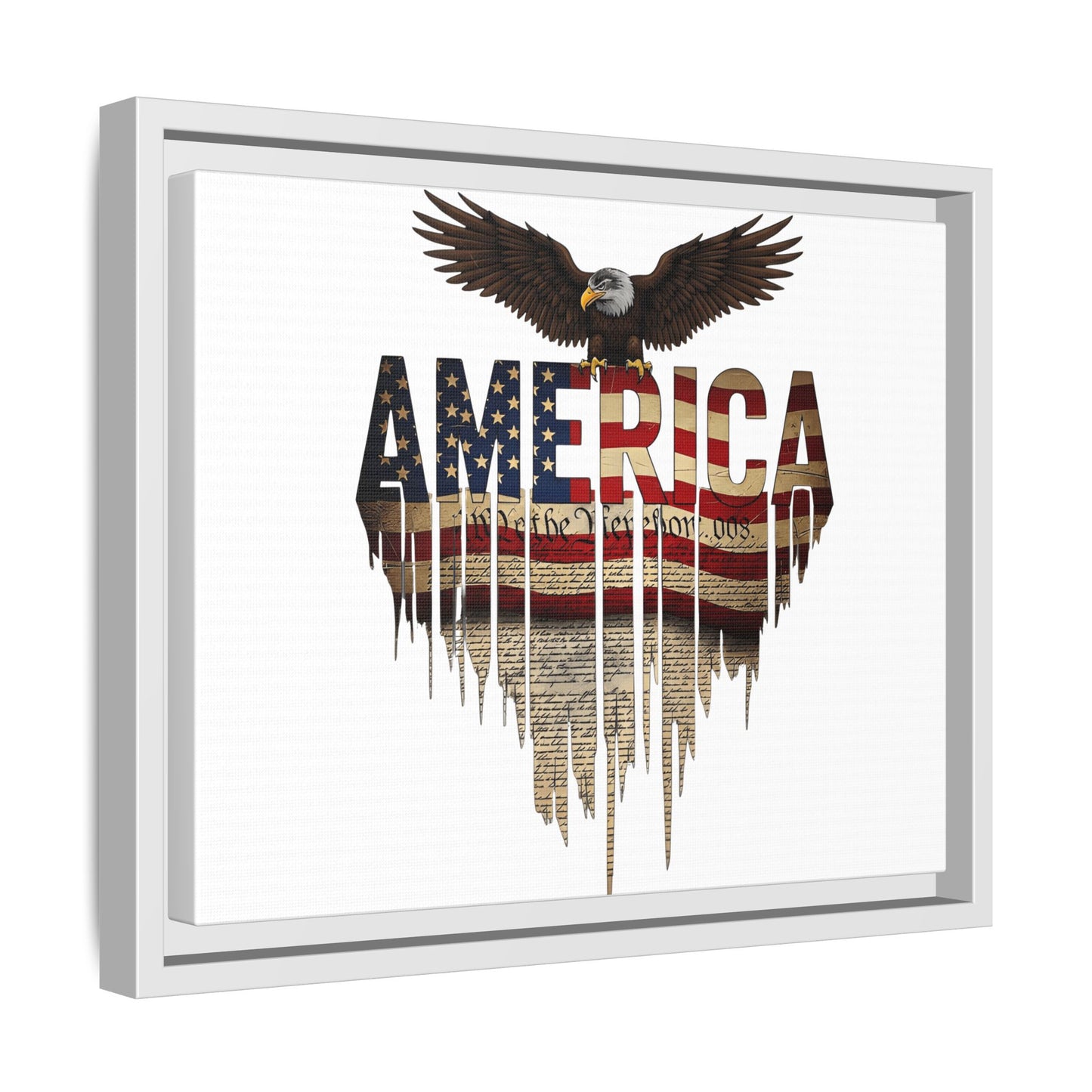 America Eagle Matte Canvas Framed Wall Art — Patriotic USA Flag Typography Print