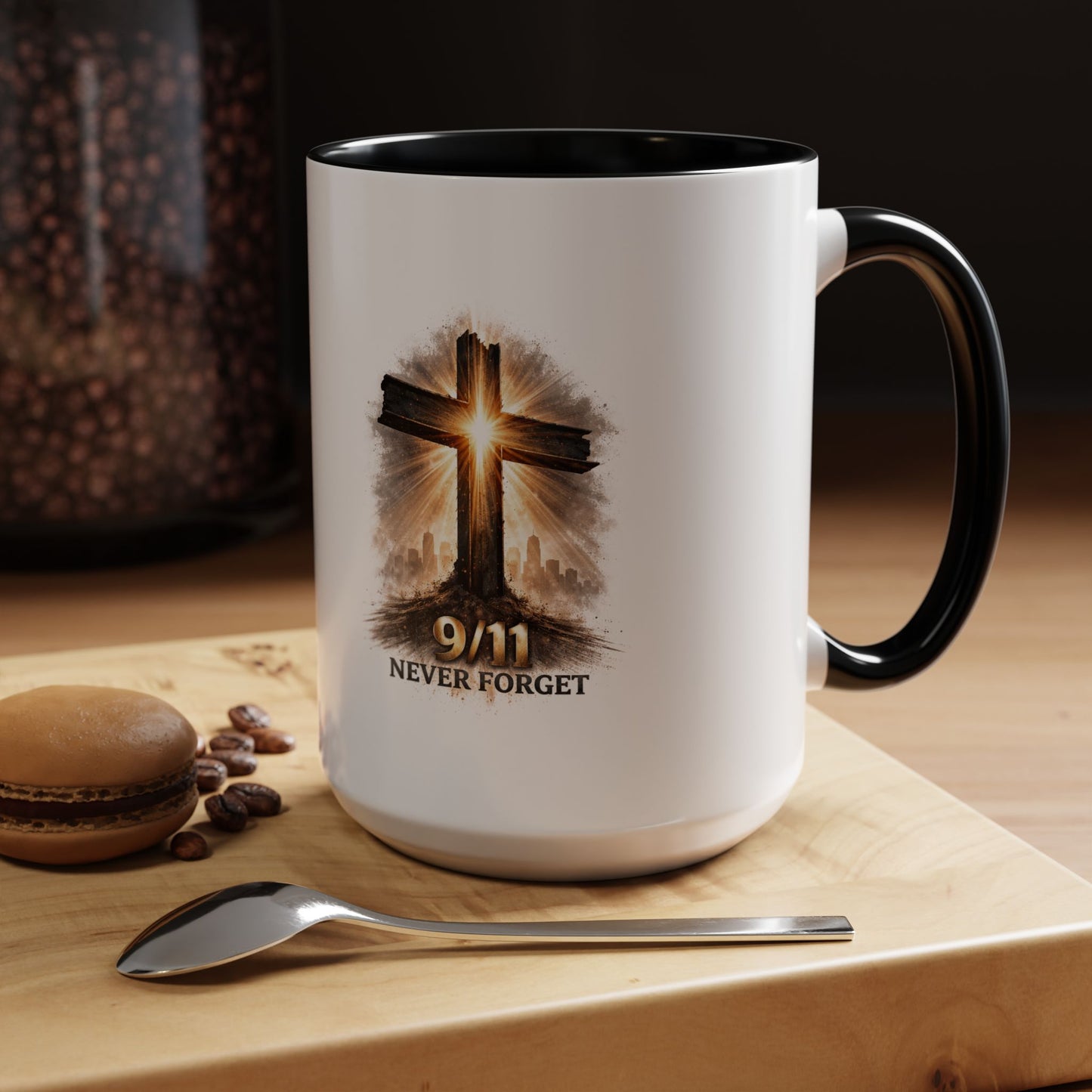 9/11 Never Forget Coffee Mug — Religious Memorial Accent Mug