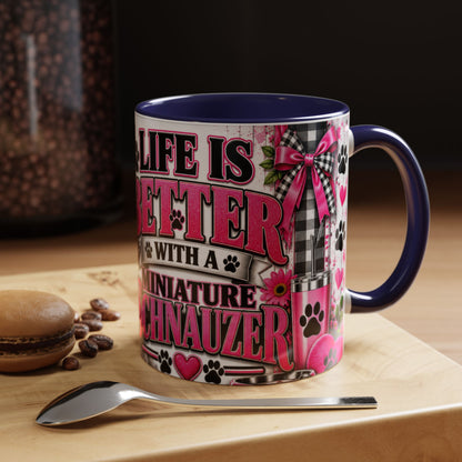 Life Is Better With A Miniature Schnauzer Accent Coffee Mug — Pink Paw Print Dog Lover Gift (11/15oz)