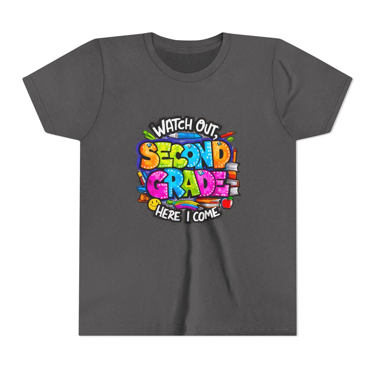 Second Grade Kids Tee - "Watch Out Second Grade Here I Come" Colorful Back-to-School Shirt