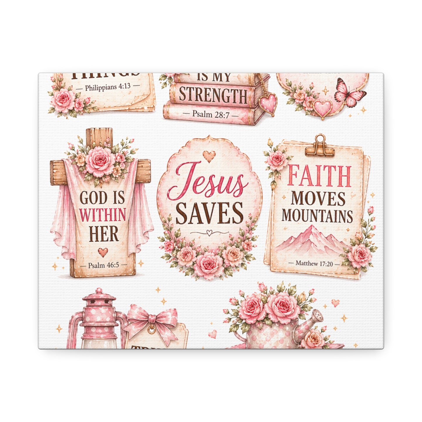 Christian Wall Art Canvas - 'Jesus Saves' Floral Faith Collage