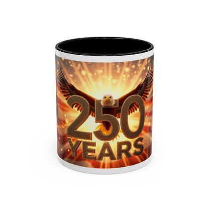 250 Years Commemorative Coffee Mug — Patriotic Eagle & American Flag Accent (11/15oz)