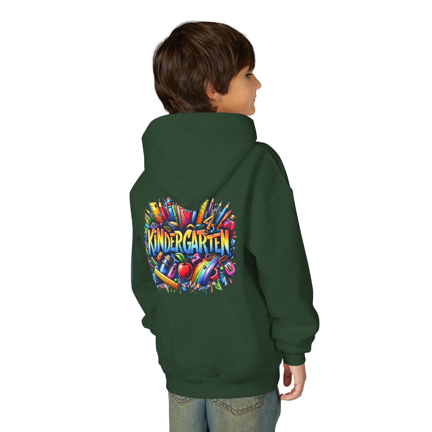 Kindergarten Kids Hoodie — Colorful School Supplies Back-to-School Sweatshirt