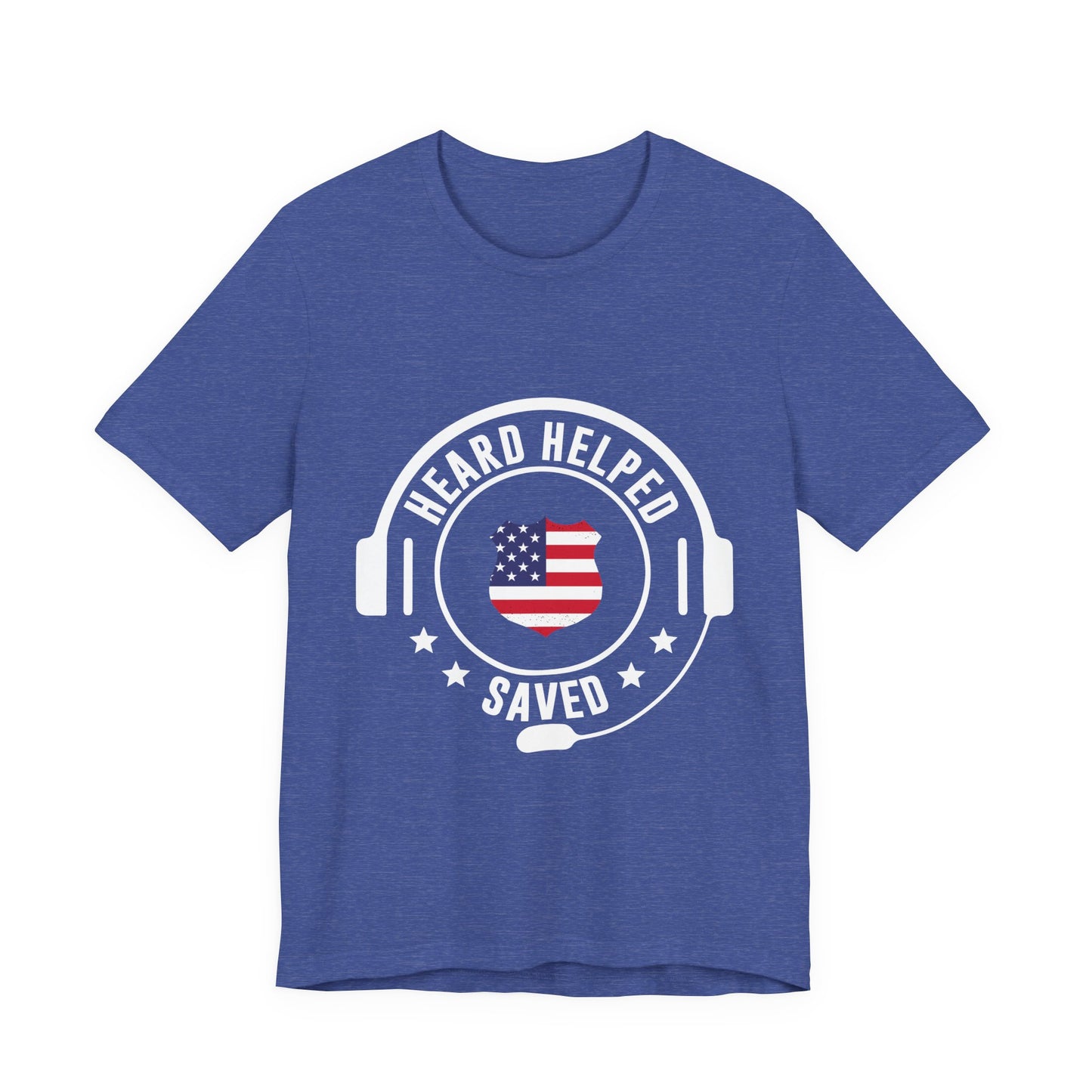 Headset Logo T-Shirt — "Heard Helped Saved" American Flag Design